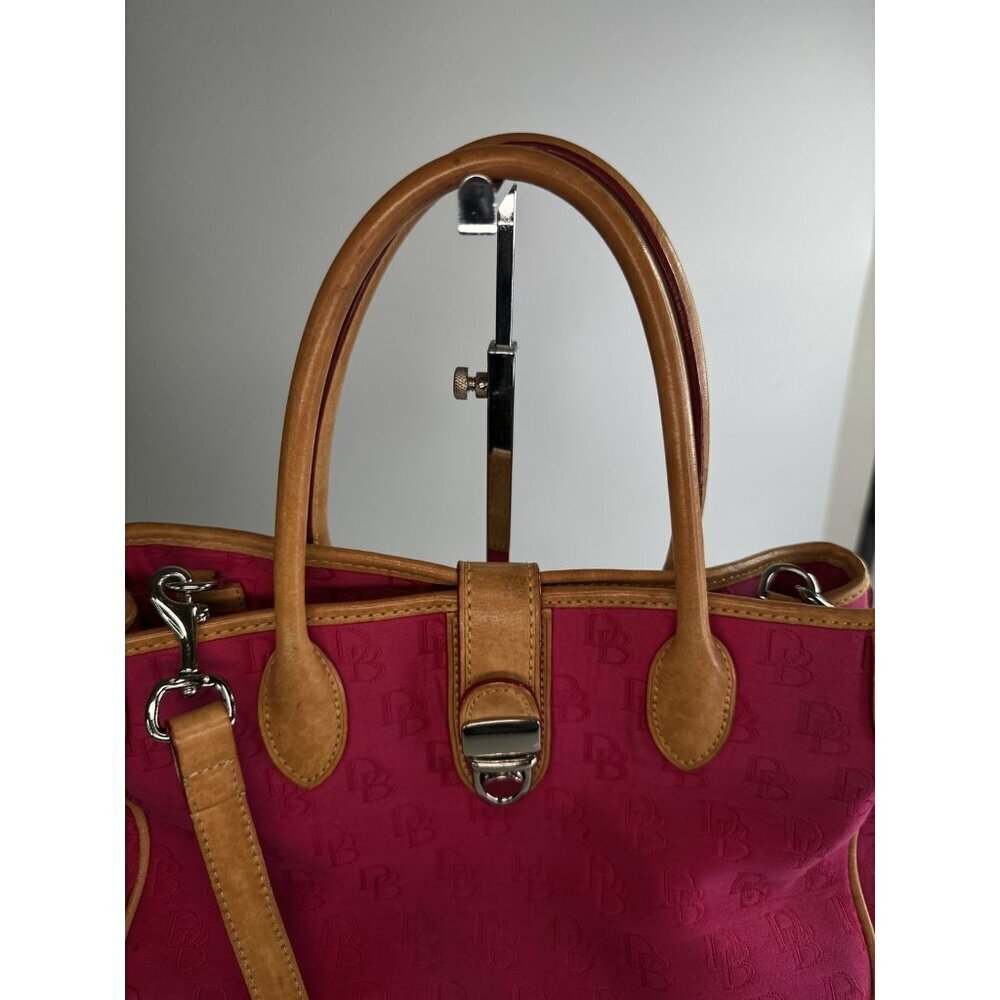 Dooney & Bourke Pink Signature Monogram Tan Leather Buckle Closure Handbag - Picture 3 of 14